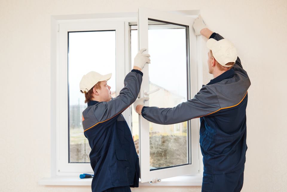 Glaser setzen Fenster ein