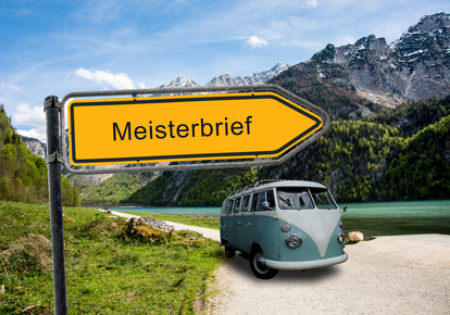 Schild Meisterbrief mit Fahrzeug